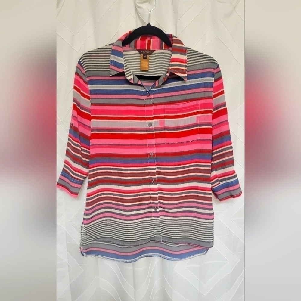 MULTIPLES ROLL TAB SLEEVE 4-BUTTON FRONT P/O SHIRT Y2K